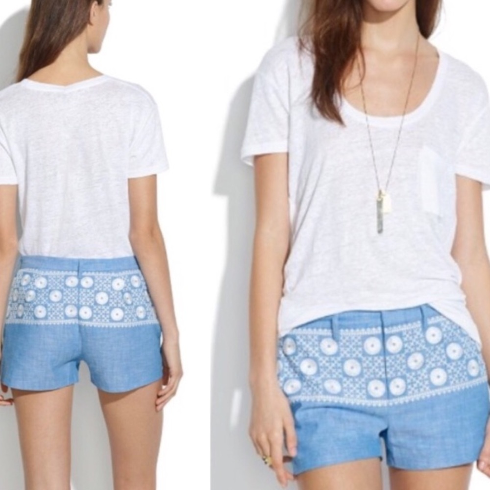 Madewell Embroidered Sun Stitched Chambray Shorts